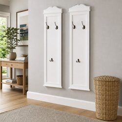 Set of 2 White Coat Racks with Steel Hooks - Baroque Style