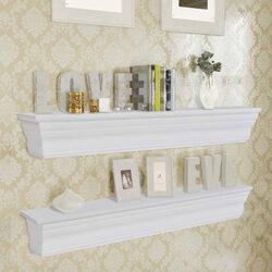 Stylish Baroque Floating Shelves in White - 2 pcs