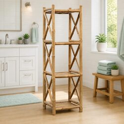 4-Tier Square Bamboo Shelf for Efficient Storage