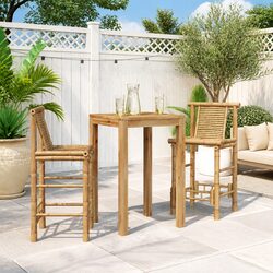 Brown Bamboo Bar Stools, Set of 2 with Backrest
