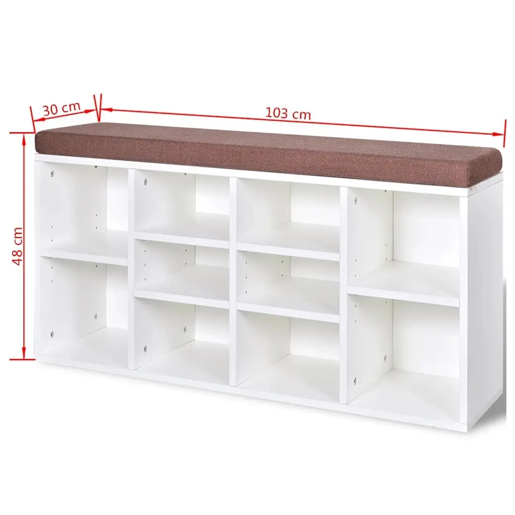 Shoe Storage Bench 10 Compartments Entryway Seating Organizer White Furniture