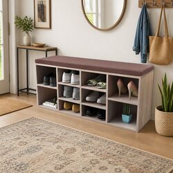 10-Compartment Shoe Storage Bench in Brown