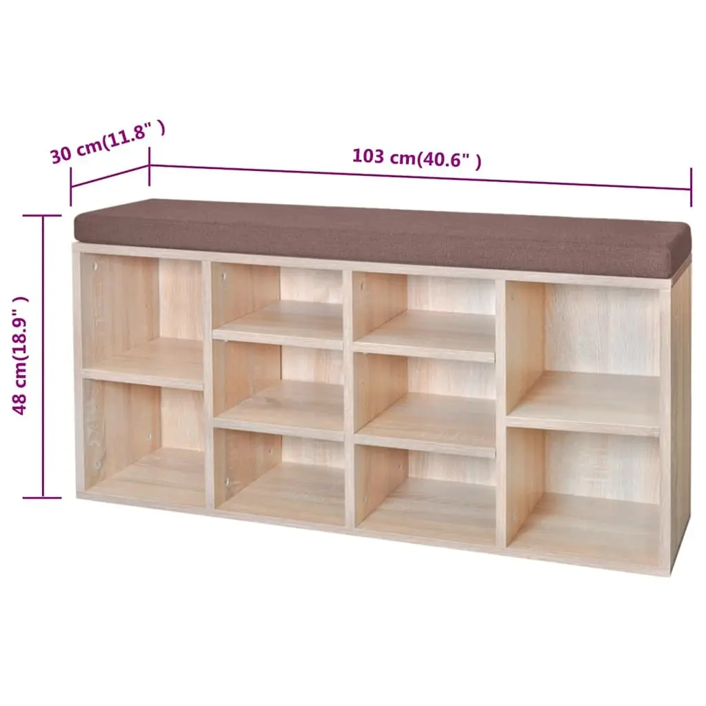 Shoe Storage Bench Foam Padded Top 10 Compartment Brown