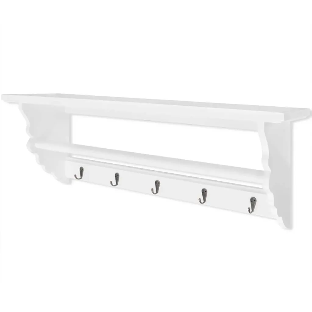 Coat Rack Wall Mount Baroque Style White Shelf 5 Hooks