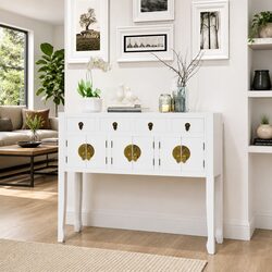 Asian Style White Storage Cabinet in Solid Wood