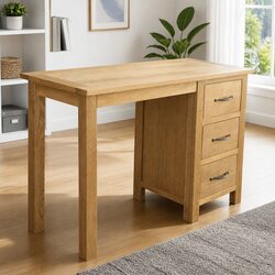 Solid Oak Wood Desk with 3 Storage Drawers