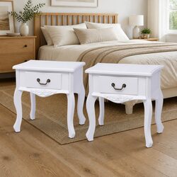 White MDF Bedside Cabinets with Storage Drawer