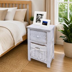 Set of 2 White Wood Bedside Cabinets with Drawers