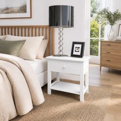 White Wooden Bedside Cabinets with Storage Features