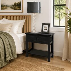 Functional Black Wood Bedside Cabinets with Storage