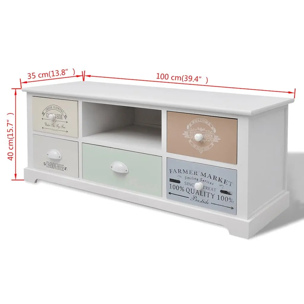 TV Stand Rustic French Country Style Storage 5 Drawers White