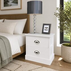 Set of White Bedside Cabinets with 2 Drawers Each