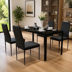 Black Dining Table Set: 5 Piece Glass Top and Chairs