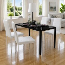 Five-Piece Dining Table Set with Glass Top and 4 Chairs