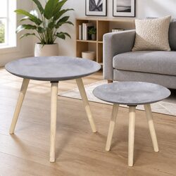 Concrete Grey Round Side Table Set with 55cm and 44cm Tops