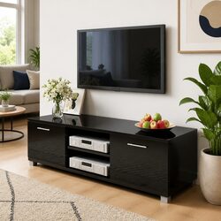Modern High-Gloss Black TV Cabinet with Ample Storage