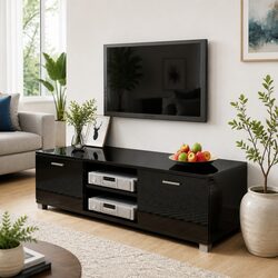 Modern TV Cabinet with High-Gloss Black Finish