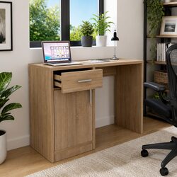 Brown Desk with Drawer and Cabinet Storage Specifications