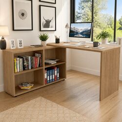 Corner Desk and Bookcase Unit with 4 Shelves in Brown