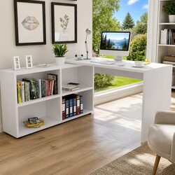 4-Shelf Bookcase Corner Desk for Office Use