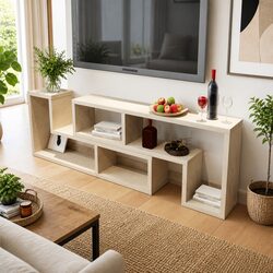 L-Shaped Brown Storage Unit TV Cabinet with Adjustable Shelves