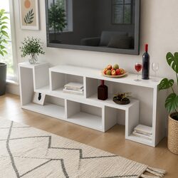 White L-Shaped TV Cabinet with Adjustable Shelving