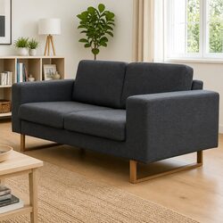 Grey Fabric 2-Seater Sofa with Sturdy Wooden Frame