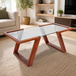 Coffee Table with Tempered Glass and Solid Wood Frame