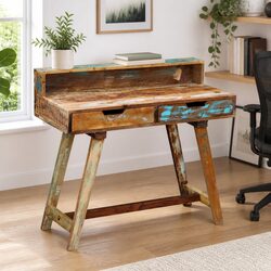 Reclaimed Wood Desk with Two Drawers, Vintage Style