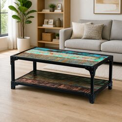 Solid Reclaimed Wood Coffee Table with Steel Frame