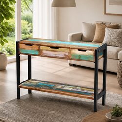 Solid Reclaimed Wood Sideboard with Steel Frame and 3 Drawers