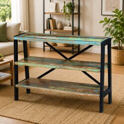 3-Shelf Sideboard with Reclaimed Wood and Steel Frame