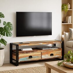 Reclaimed Wood TV Cabinet with Steel Frame