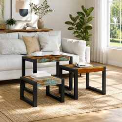 Set of Three Stackable Nesting Tables with Steel Frame