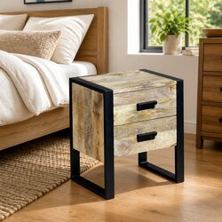 Industrial-Style Side Table with 2 Drawers in Brown