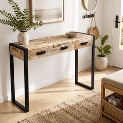 Industrial Style Console Table with 3 Drawers
