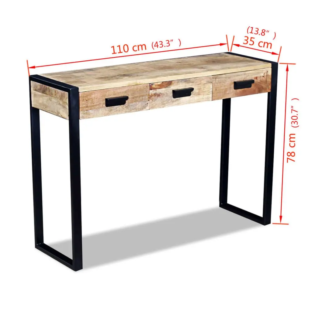 Console Table Industrial Style Solid Mango Wood 3 Drawers Brown