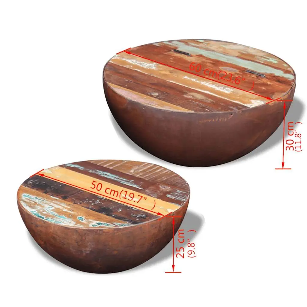 Bowl Shaped Coffee Table Set Two Piece Multicolour Reclaimed Wood Living Room