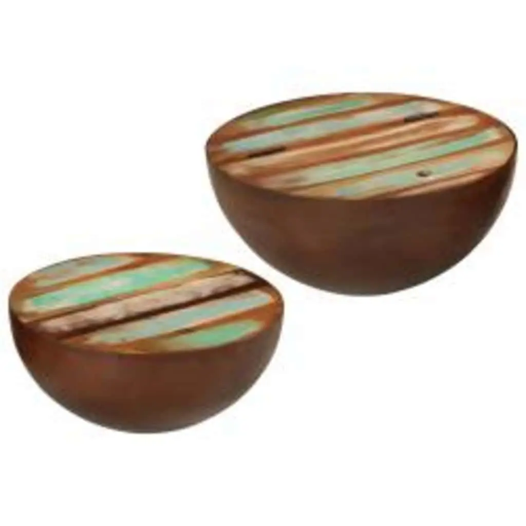 Bowl Shaped Coffee Table Set Two Piece Multicolour Reclaimed Wood Living Room