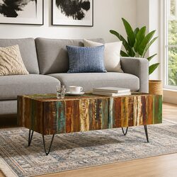 Reclaimed Wood Coffee Table with Iron Legs, 100x50x38cm