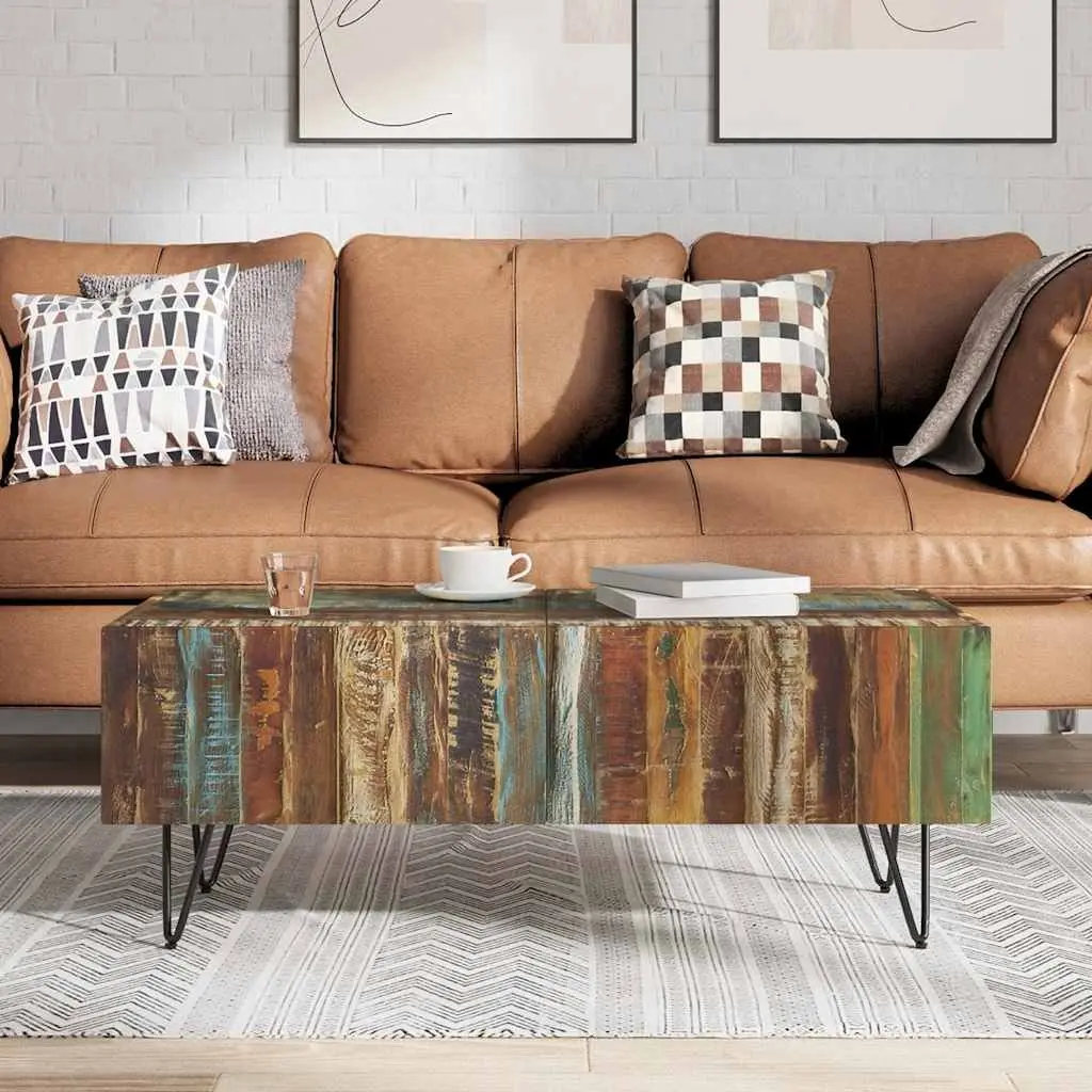 Coffee Table Handmade Retro Style Solid Reclaimed Wood Multicolour 100 x 50 x 38 cm