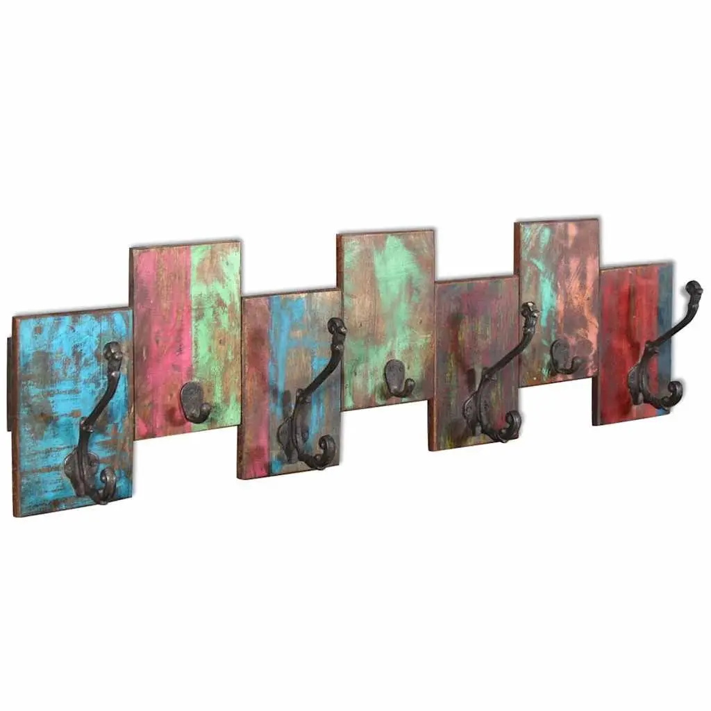Coat Rack Wall Mount Vintage Style 7 Hooks Solid Reclaimed Wood Multicolour