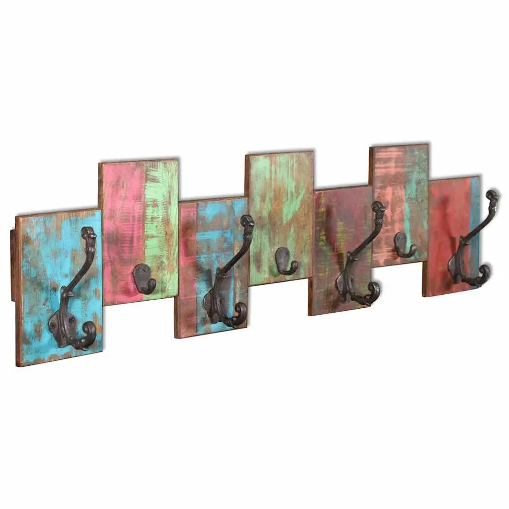 Coat Rack Wall Mount Vintage Style 7 Hooks Solid Reclaimed Wood Multicolour