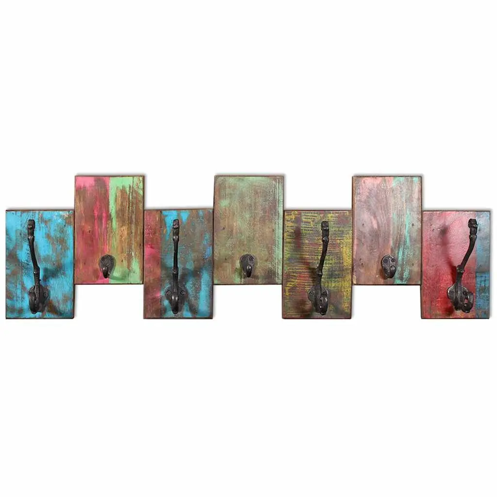 Coat Rack Wall Mount Vintage Style 7 Hooks Solid Reclaimed Wood Multicolour