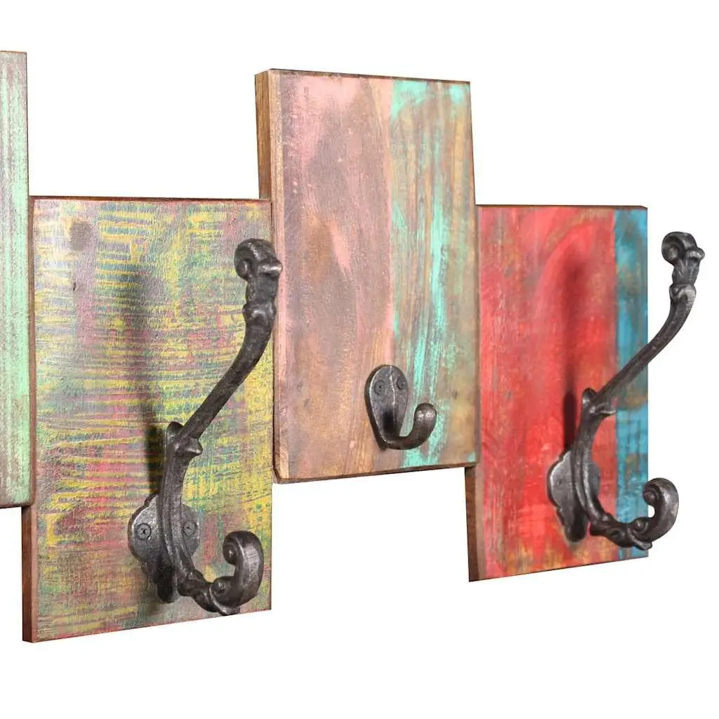 Coat Rack Wall Mount Vintage Style 7 Hooks Solid Reclaimed Wood Multicolour