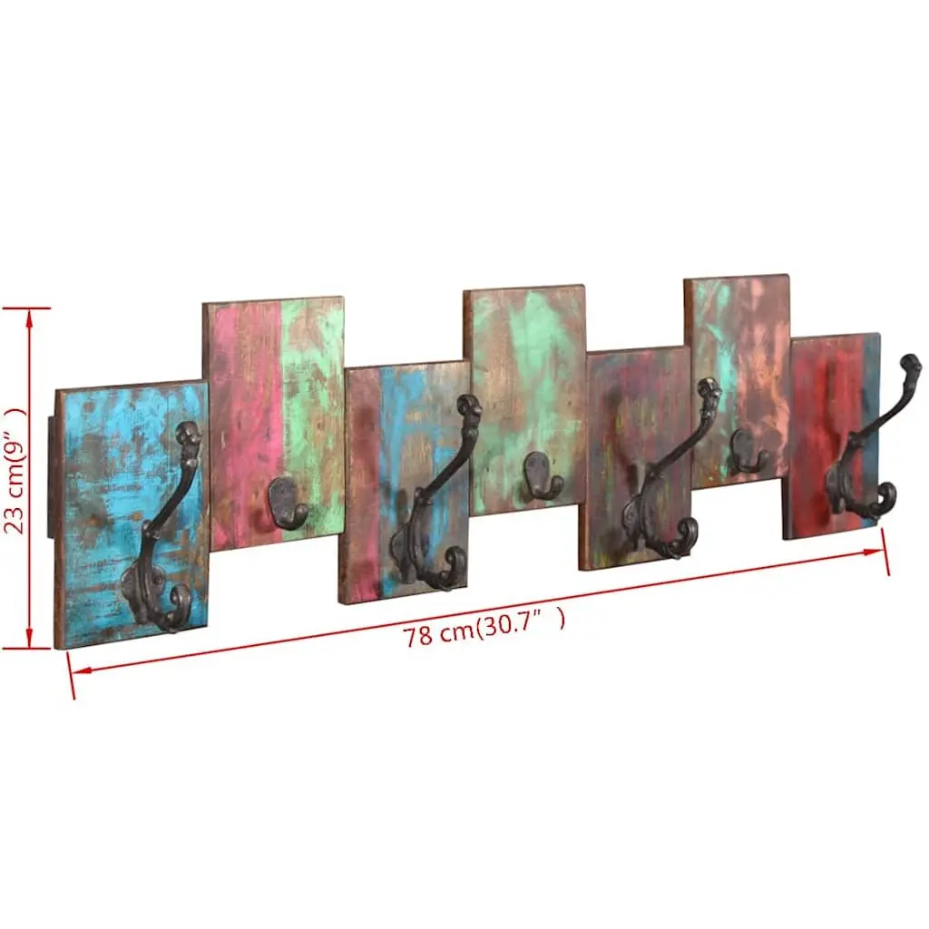 Coat Rack Wall Mount Vintage Style 7 Hooks Solid Reclaimed Wood Multicolour