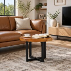 Teak and Mango Wood Round Coffee Table with Resin