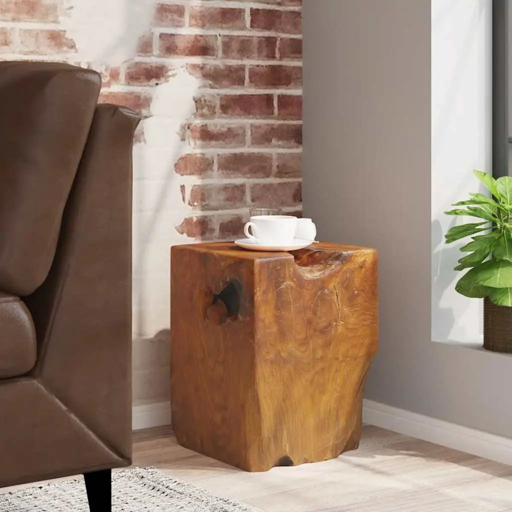 Teak Wooden Stool Handmade Rustic Brown Side Table Footrest Natural One Piece