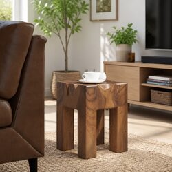 Solid Teak Wood Stool with Rustic Design and Stability