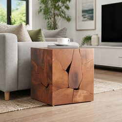 Brown Wooden Stool - 40x40x45 cm Handmade Teak